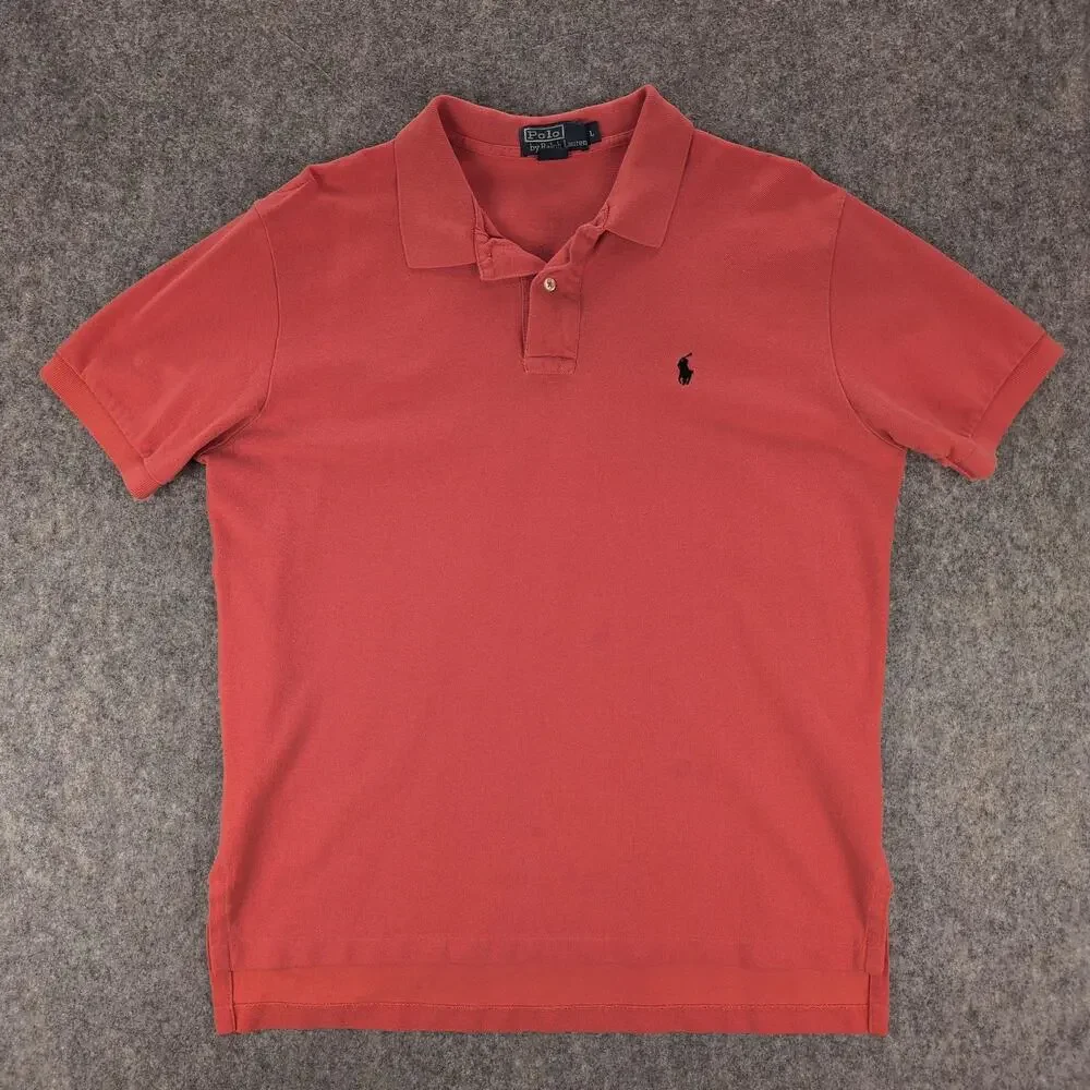 Polo Ralph Lauren Polo Shirt Mens Large Orange Pique Cotton Short Sleeve